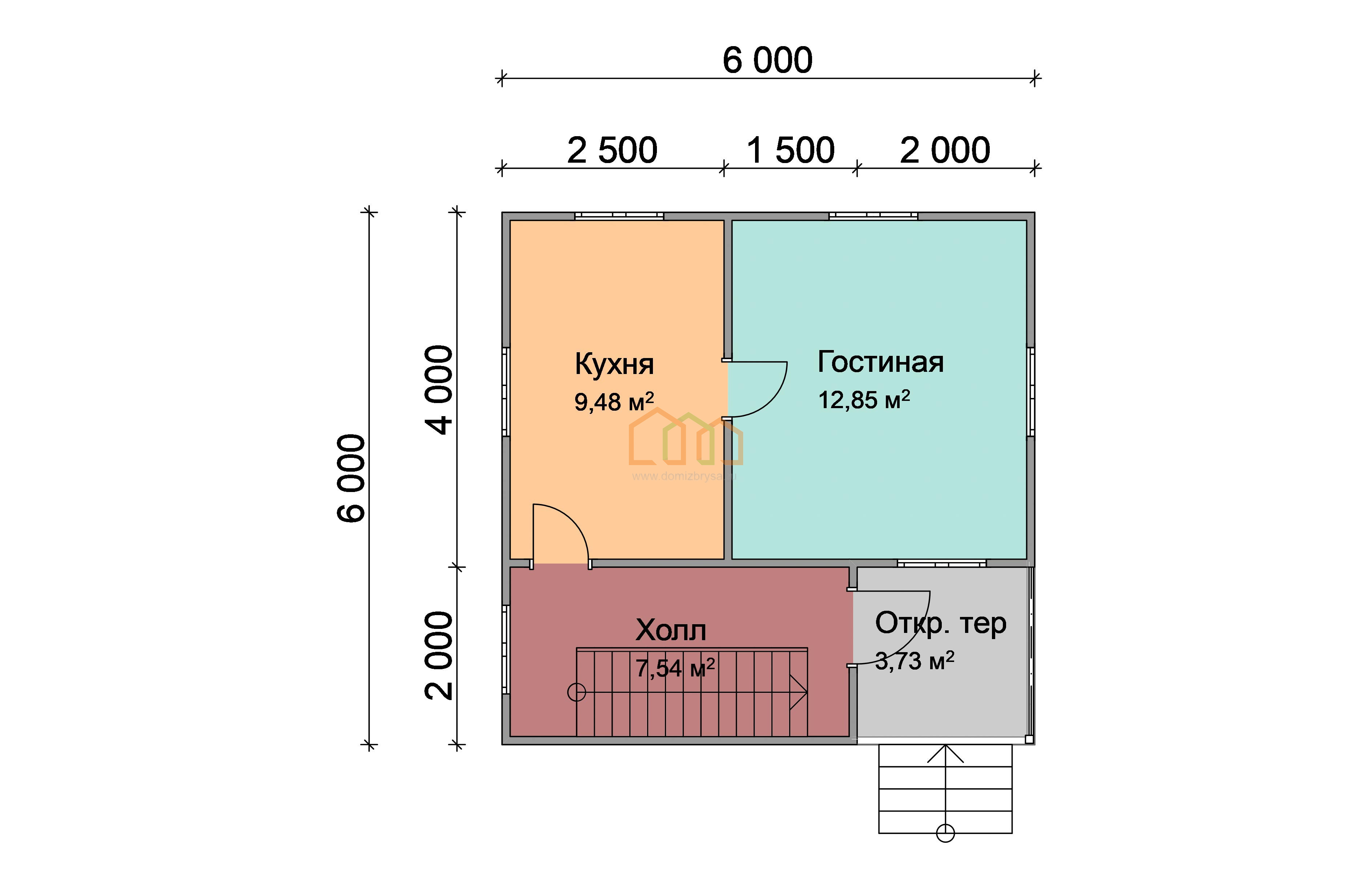 Каркасный дом 6х6 с мансардой - цена 1342000 руб под ключ в Красных Ткачах.  Площадь: 63 м² с террасой